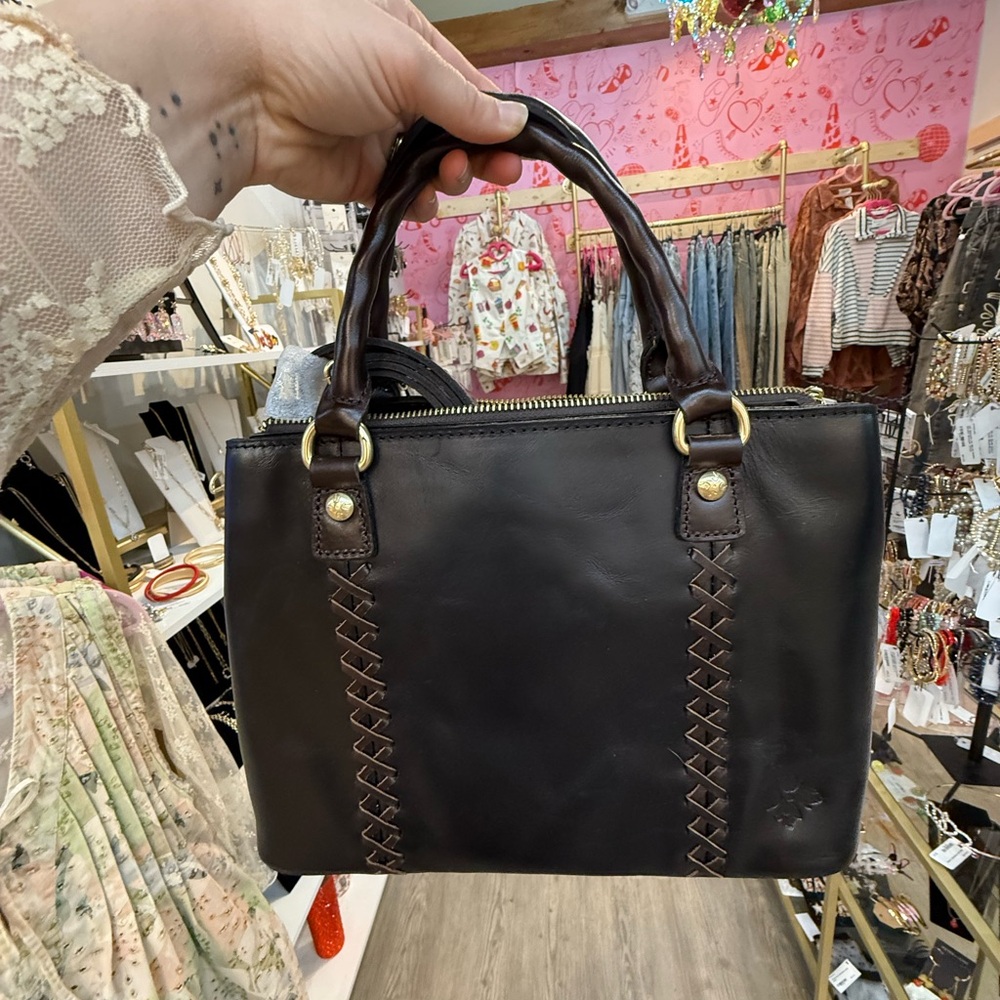 Patricia Nash Black Leather Bag with Brown Accents